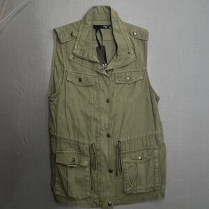 Max Jeans Utility Vest Medium Olive Green Gorpcore Military Safari Tencel Cargo